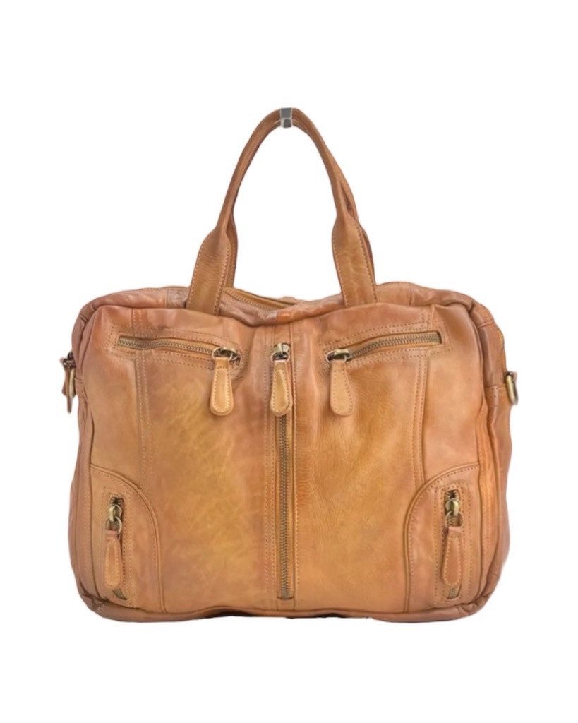 BZNA Bag Simsa Cognac Business Aktentasche Designer Ledertasche Schultertasche Unisex - B Z N A