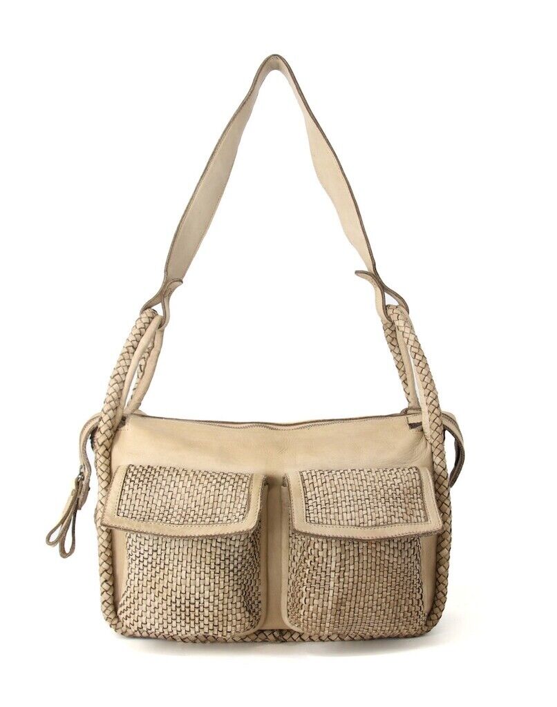 BZNA Handtasche Yeliz Taupe Designer Schultertasche Tasche mit Vordertaschen - B Z N A