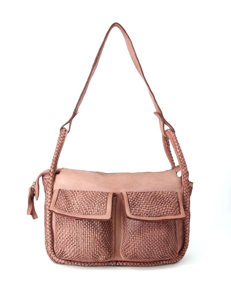 BZNA Handtasche Yeliz Rosa Designer Schultertasche Tasche mit Vordertaschen - B Z N A