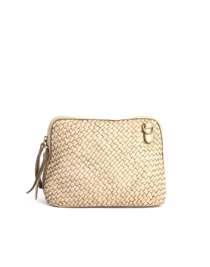 BZNA Umhängetasche Mucy Beige Designer Clutch Braided Ledertasche Schultertasche - B Z N A