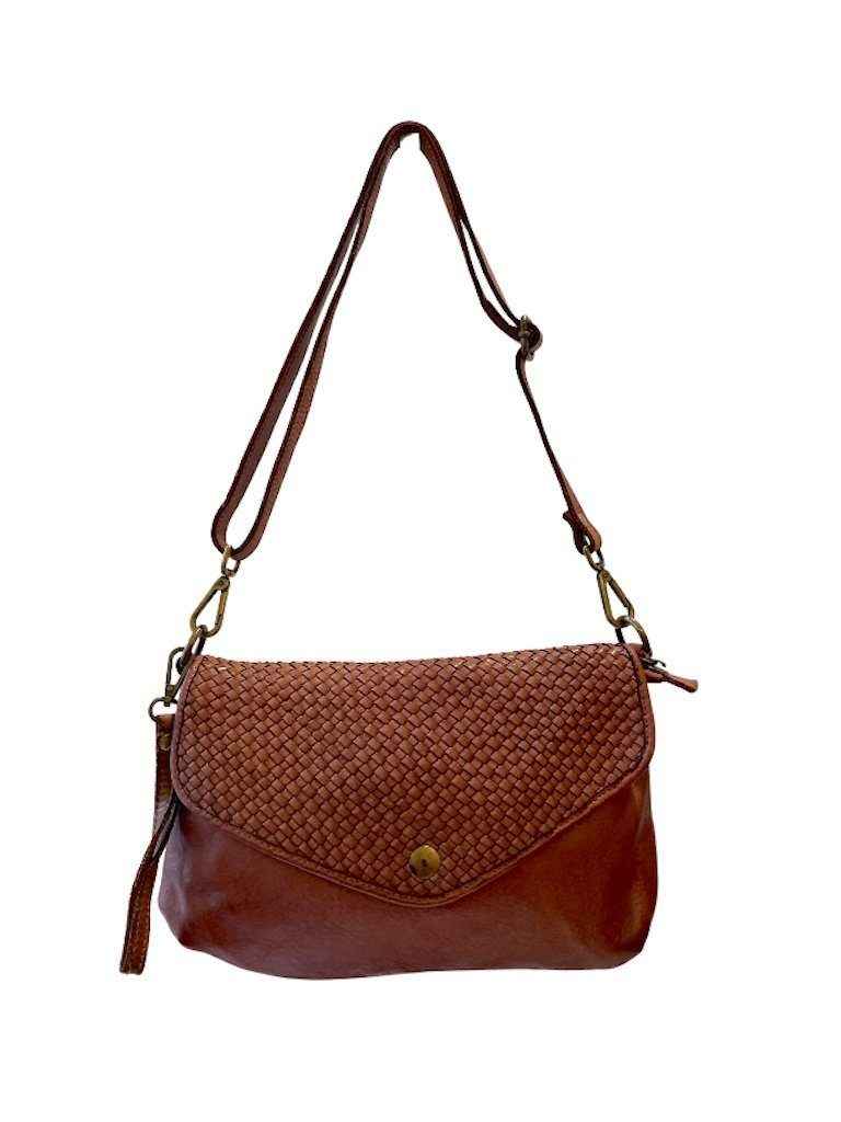 BZNA Bag Donia Braided Cognac Clutch Italy Designer Umhängetasche Schultertasche Neu