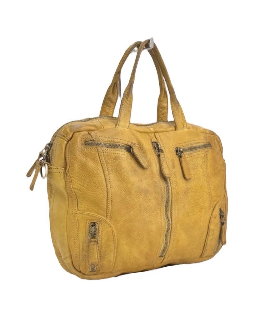 BZNA Bag Simsa Senape Gelb Business Aktentasche Designer Ledertasche Schultertasche Unisex - B Z N A
