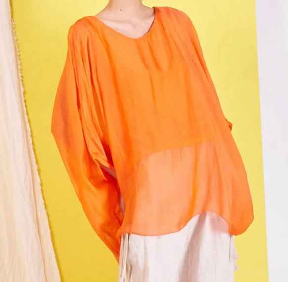 BZNA Seidenbluse Orange Tunika Seidentunika Seidenchiffonbluse Fledermaus Ärmel oneSize