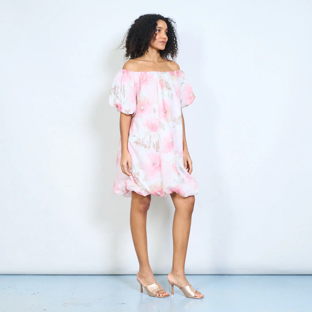 BZNA Sommer Schulterfreie Chiffonkleid mit Aquarellblumen oneSize - B Z N A