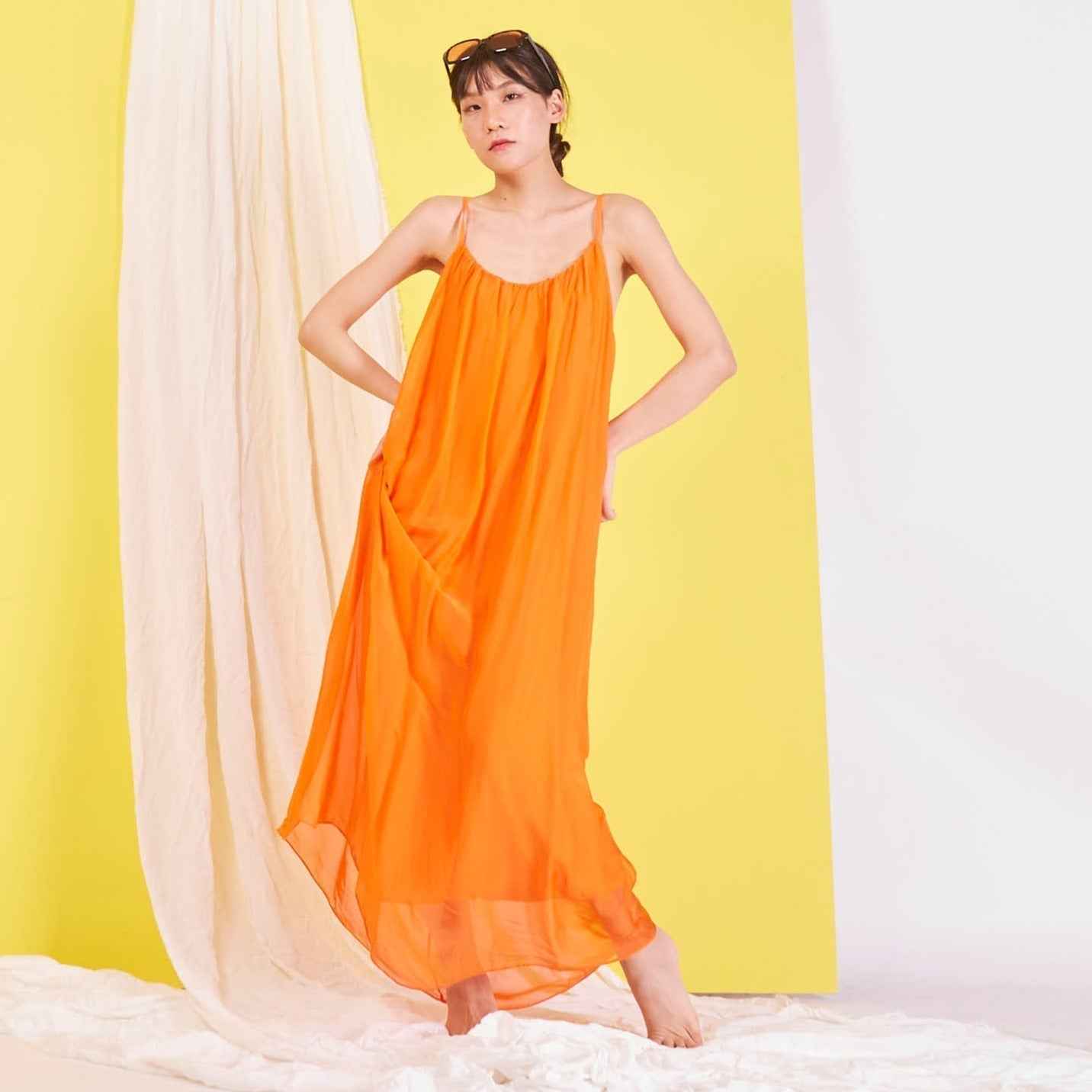 BZNA Ibiza Boho Style Sommerkleid Orange aus Seidenchiffon Seidenkleid oneSize