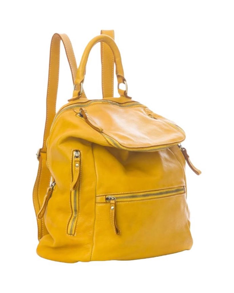BZNA Bag Ben Gelb Backpacker Designer Rucksack Leder Schultertasche - B Z N A