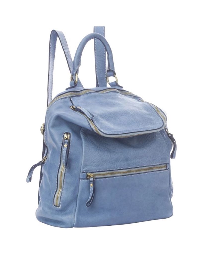 BZNA Bag Ben Denim Blau Backpacker Designer Rucksack Leder Schultertasche - B Z N A