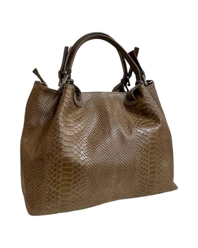 BZNA Bag Charlotte Taupe Scuro Snake Prägung Leder Italy Damen Shopper Handtasche Schultertasche Tasche
