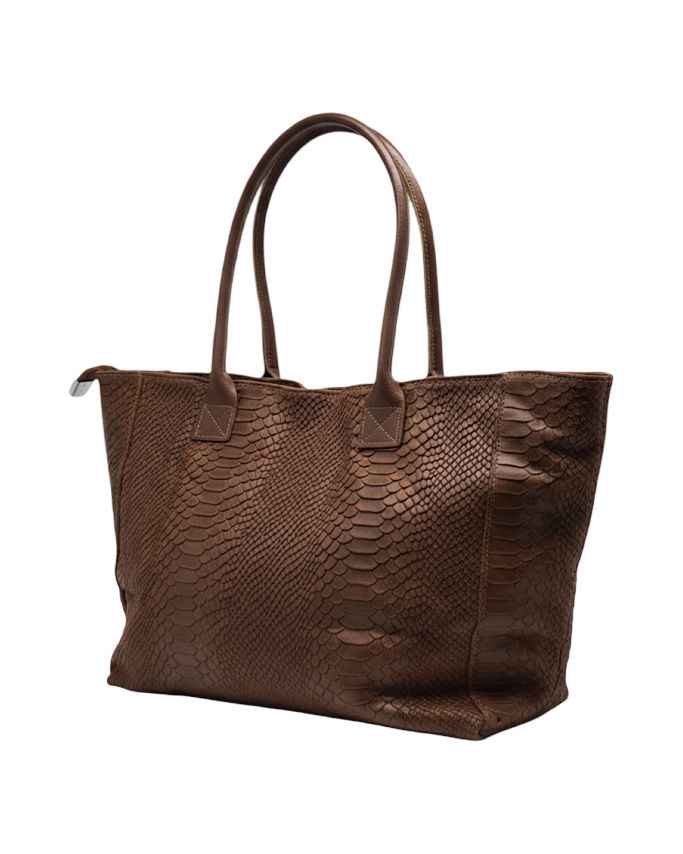 BZNA Bag Ladasha Maronne Snake Prägung Leder Italy Damen Shopper Handtasche Schultertasche Tasche