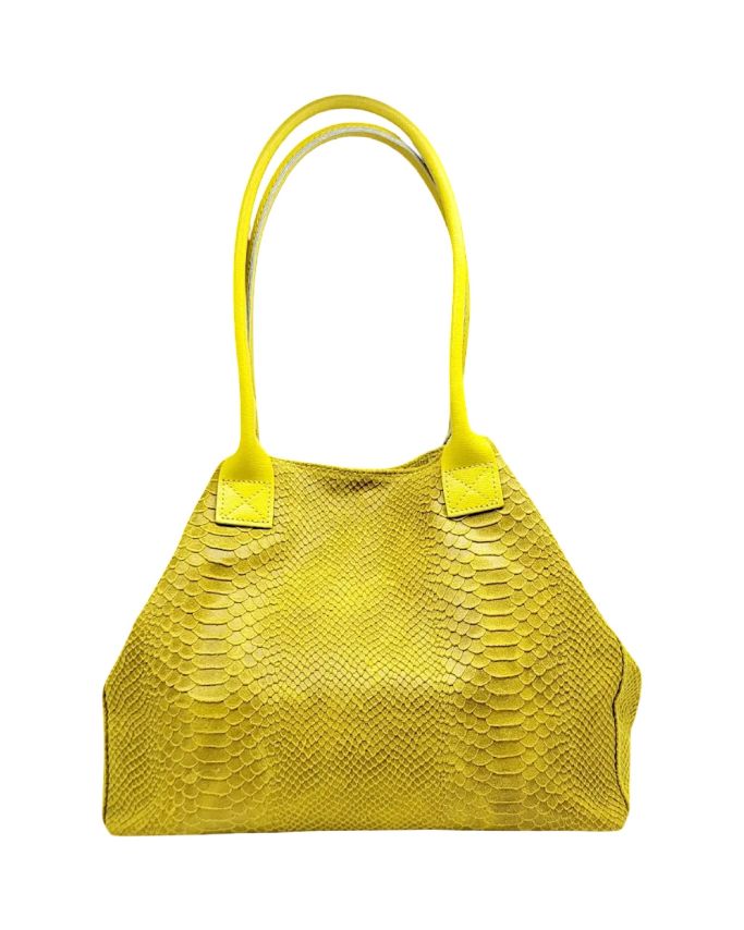 BZNA Bag Ladasha Gelb Snake Prägung Leder Italy Damen Shopper Handtasche Schultertasche Tasche - B Z N A