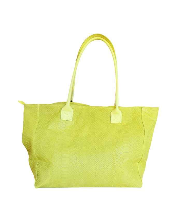 BZNA Bag Ladasha Giallo Lemon Snake Prägung Leder Italy Damen Shopper Handtasche Schultertasche Tasche