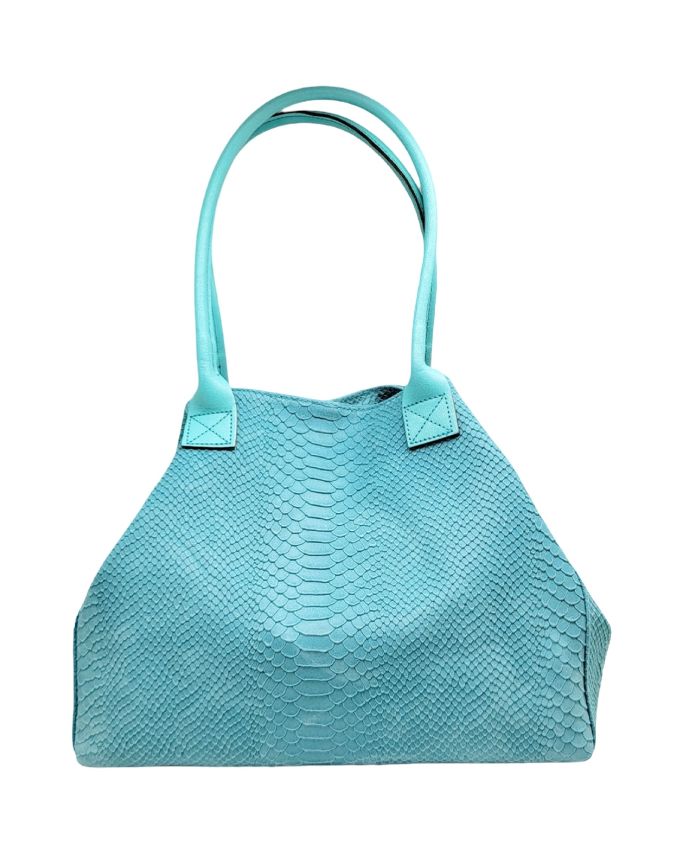BZNA Bag Ladasha Türkis Snake Prägung Leder Italy Damen Shopper Handtasche Schultertasche Tasche - B Z N A