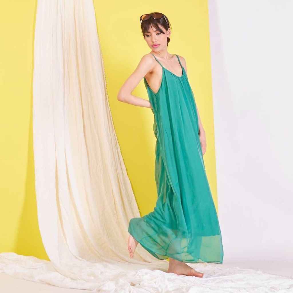 BZNA Ibiza Boho Style Sommerkleid GrünB. aus Seidenchiffon Seidenkleid oneSize