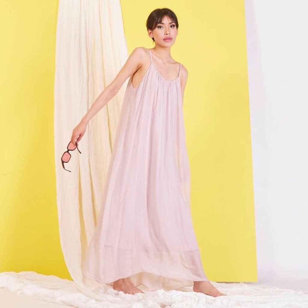 BZNA Ibiza Boho Style Sommerkleid Rose aus Seidenchiffon Seidenkleid oneSize