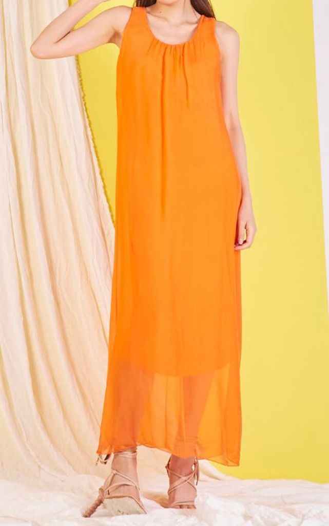 BZNA elegantes ärmeloses Kleid Orange aus Seidenchiffon Seidenkleid oneSize