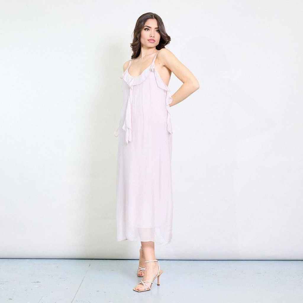 BZNA Kleid Kravatten Rüschendetail Rose aus Seidenchiffon Seidenkleid oneSize