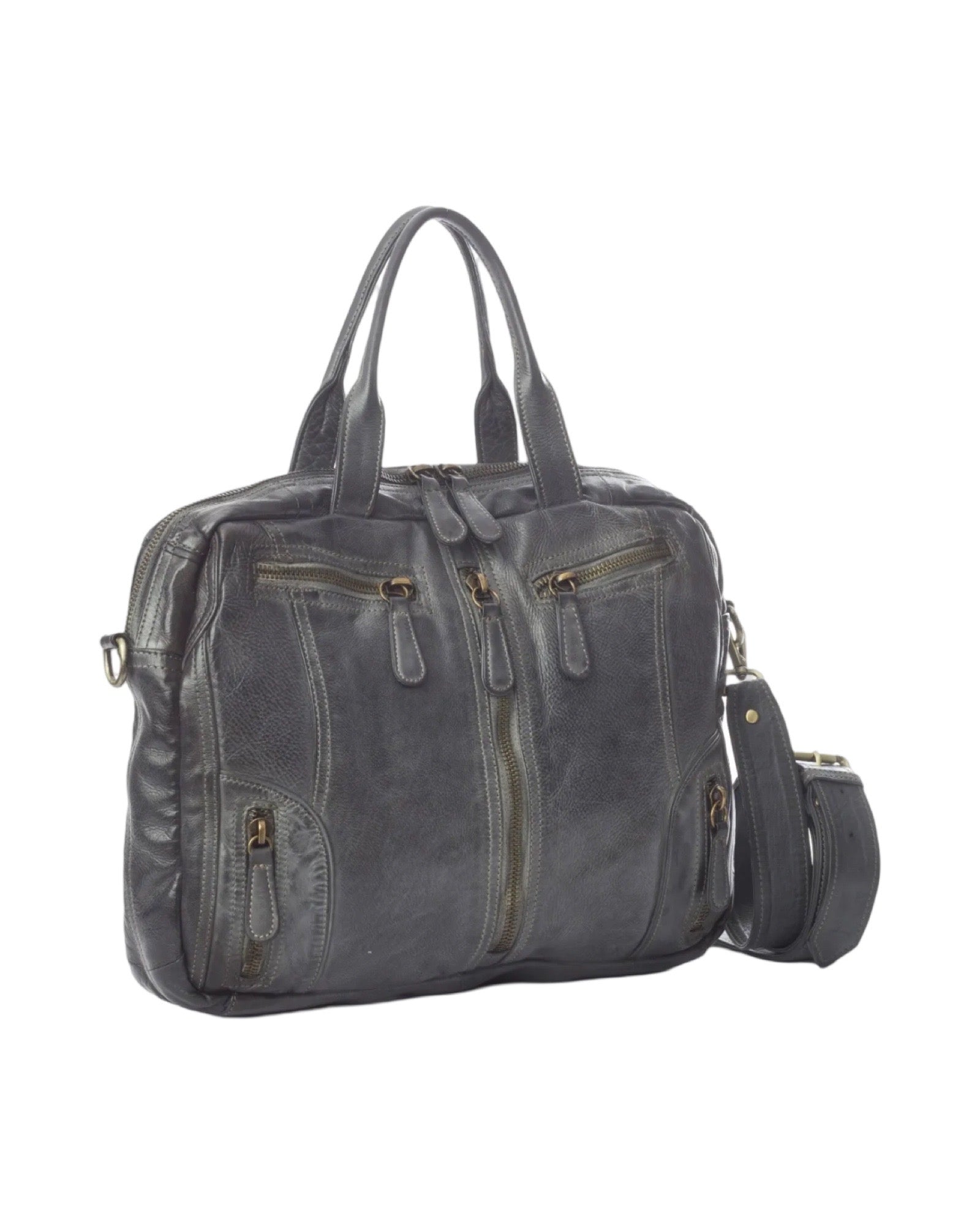 BZNA Bag Simsa Grau Business Aktentasche Designer Ledertasche Schultertasche Unisex - B Z N A