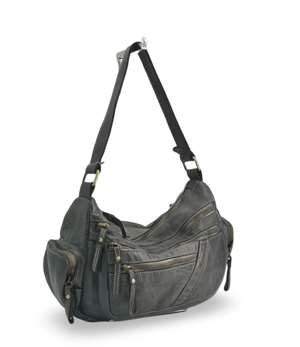 BZNA Bag Panna Grau Italy Designer Leder Schulter Ledertasche Umhängetasche - B Z N A
