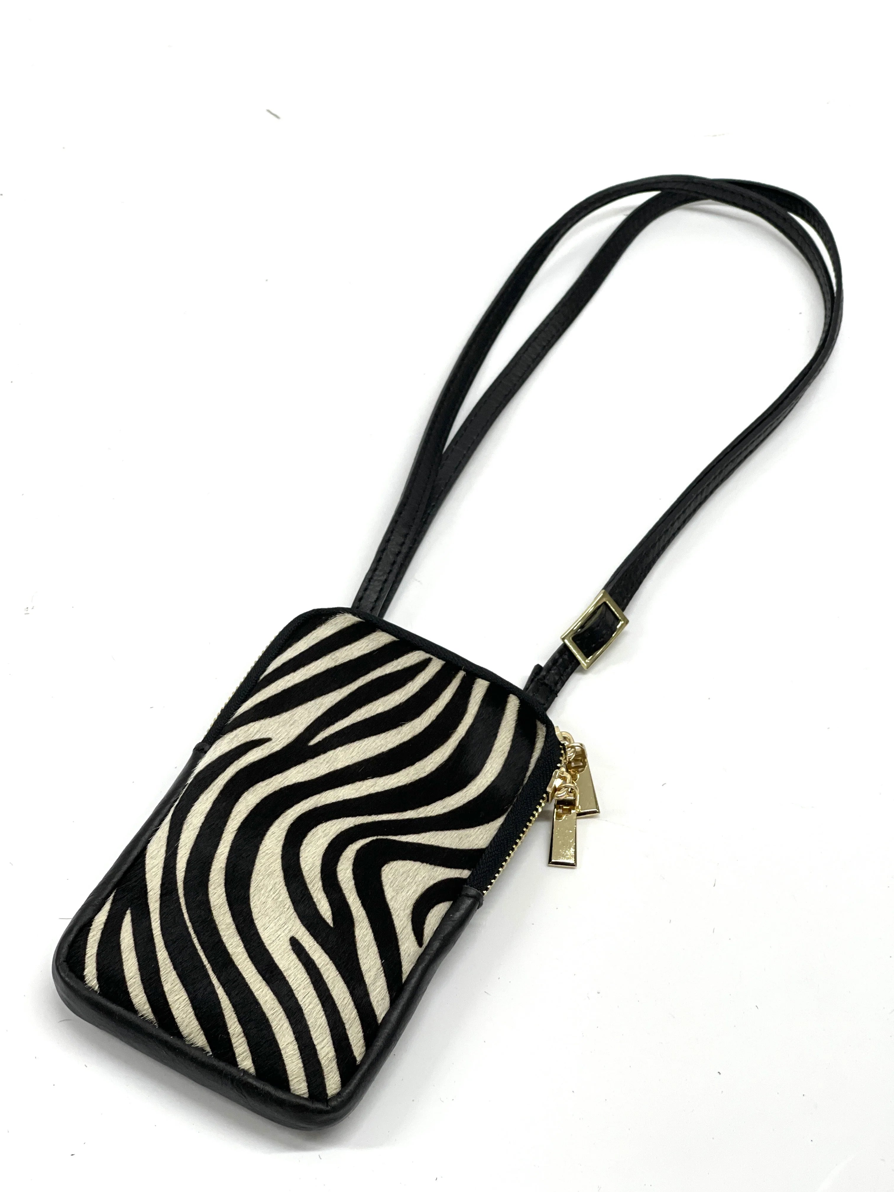 BZNA Bag Mobile Zebra Gelb Handy Umhängetasche aus Leder Felltasche mit Reißverschluss - B Z N A