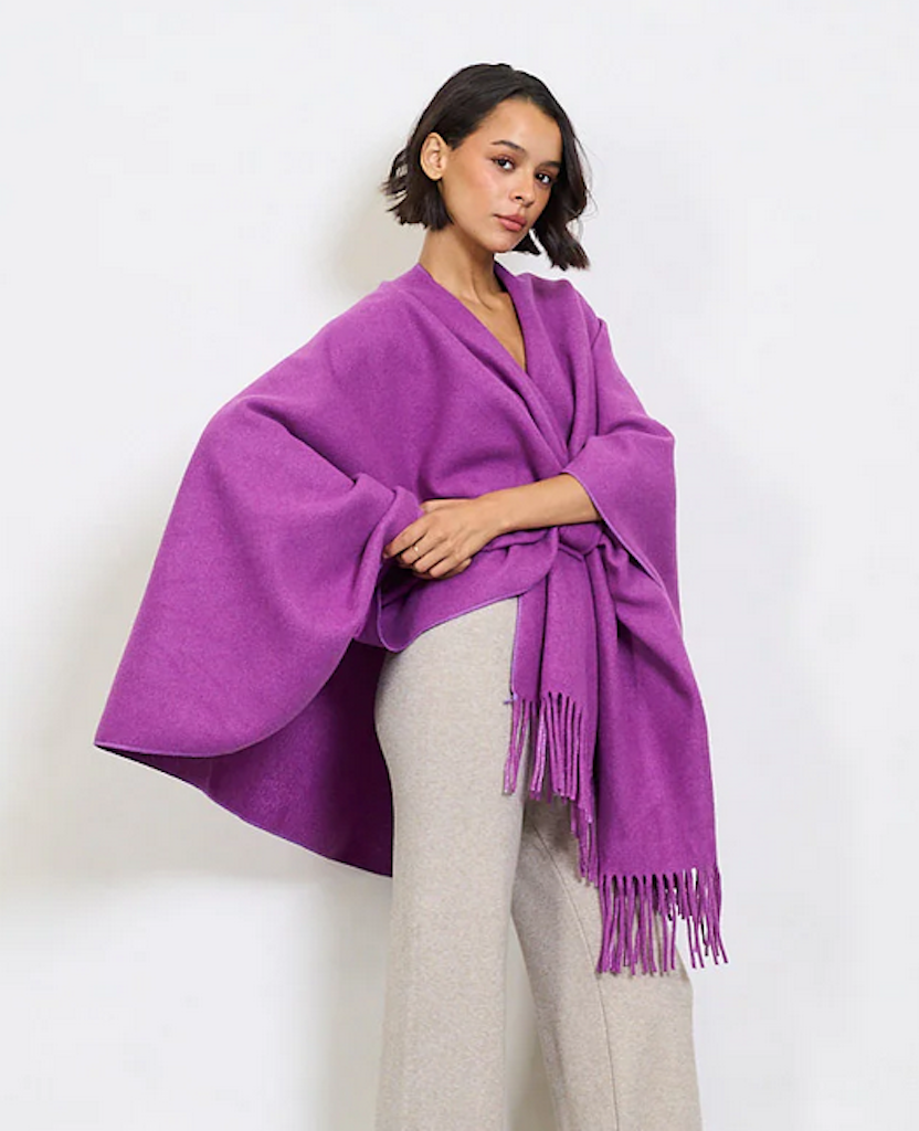 BZNA Strickponcho in Lila - Wolltuch mit Fransen - Poncho MADE IN ITALY