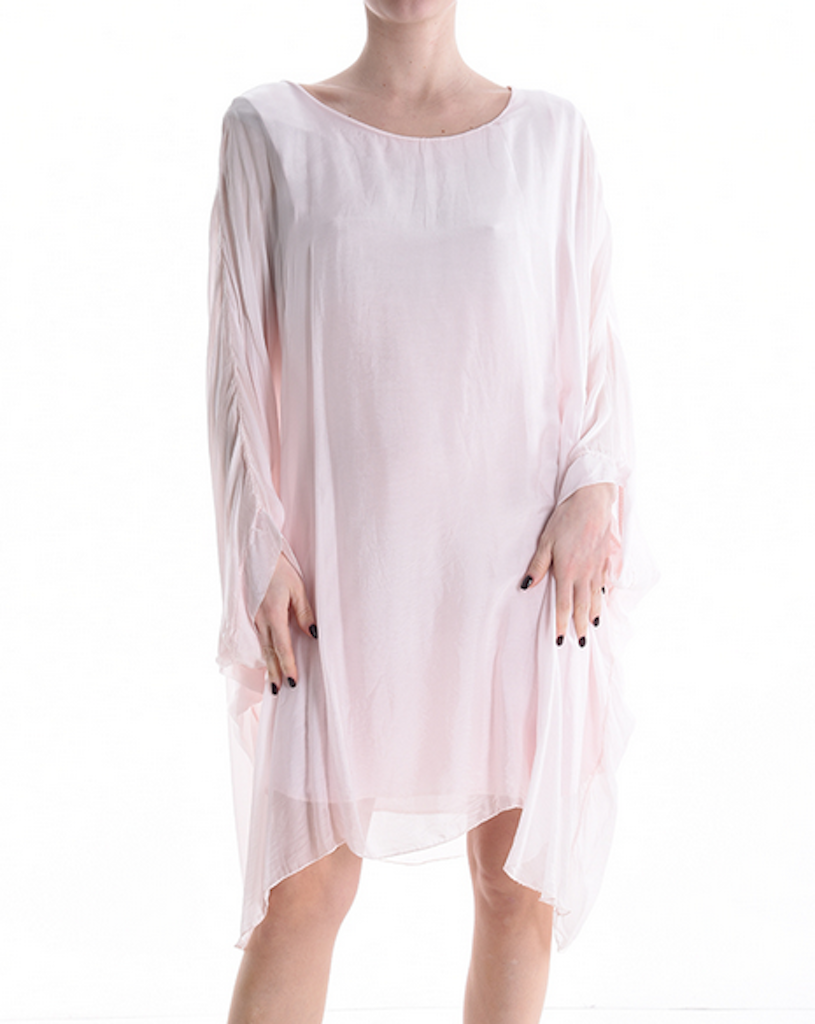 BZNA Seidenbluse Rose Tunika Seidentunika Seidenchiffonbluse Fledermaus Ärmel oneSize - B Z N A