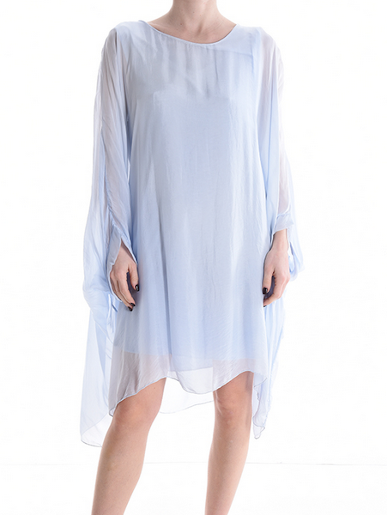 BZNA Seidenbluse Himmelblau Tunika Seidentunika Seidenchiffonbluse Fledermaus Ärmel oneSize - B Z N A
