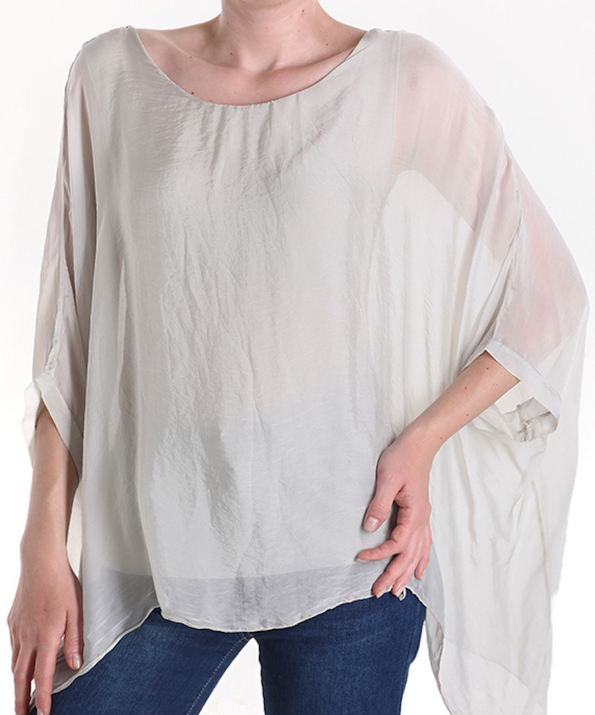 BZNA Seidenbluse Beige Tunika Seidentunika Seidenchiffonbluse Fledermaus Ärmel oneSize