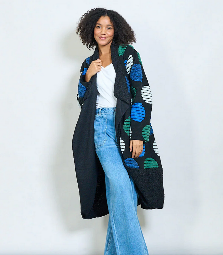 BZNA Oversize Open Front Strickmantel Wollmantel Farbe Grün -circle pattern - MADE IN ITALY