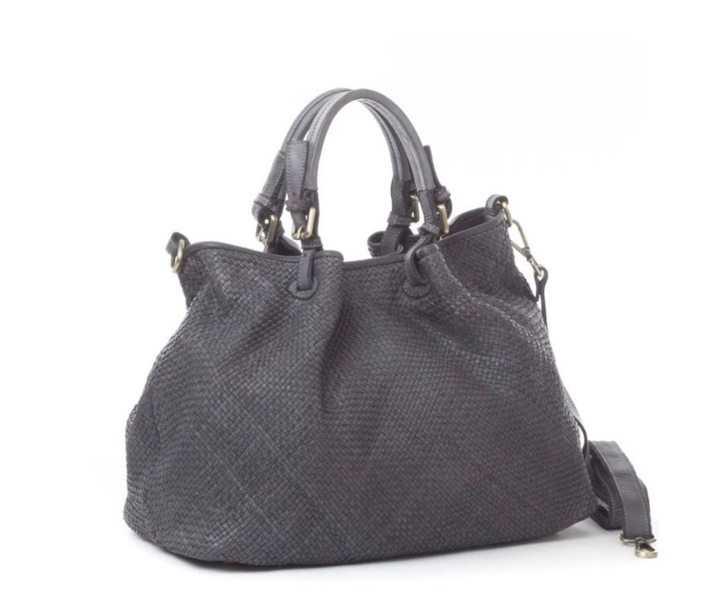 BZNA Bag Erna Grau Italy Designer geflochten Damen Handtasche Schultertasche Tasche Leder Shopper Neu - B Z N A