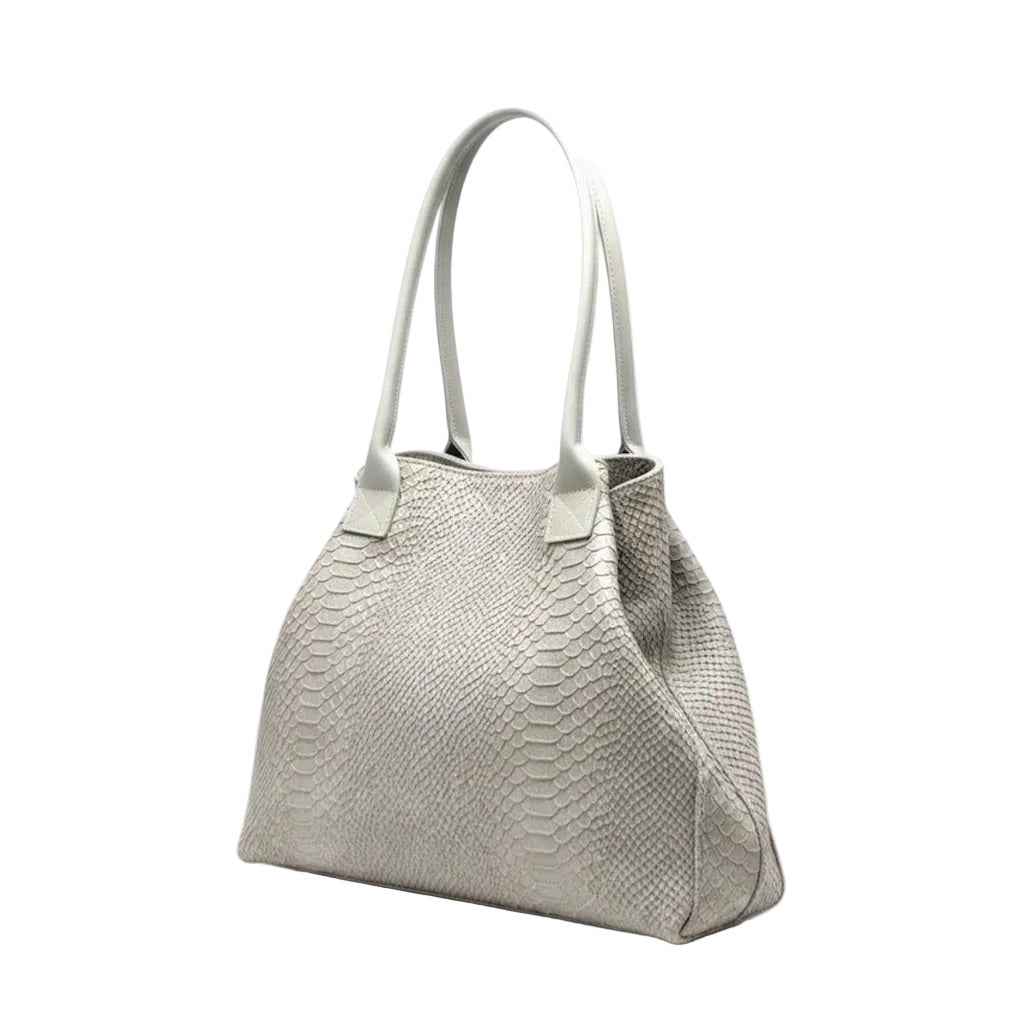BZNA Bag Ladasha Beige Snake Prägung Leder Italy Damen Shopper Handtasche Schultertasche Tasche