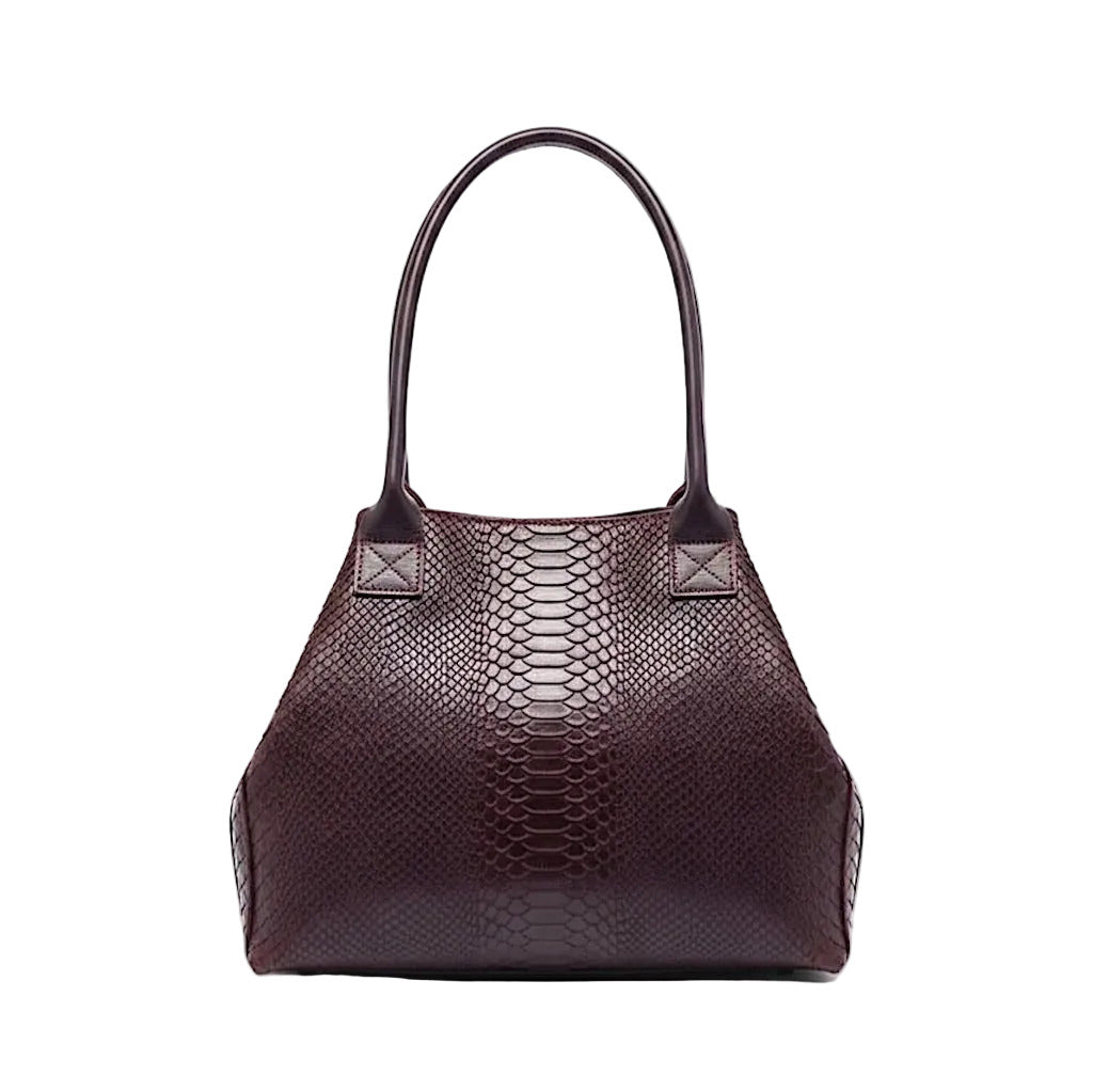 BZNA Bag Ladasha Bordeaux Snake Prägung Leder Italy Damen Shopper Handtasche Schultertasche Tasche - B Z N A
