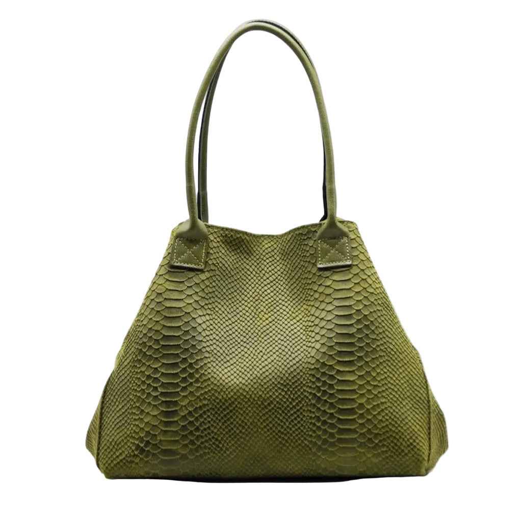 BZNA Bag Ladasha Grün Snake Prägung Leder Italy Damen Shopper Handtasche Schultertasche Tasche