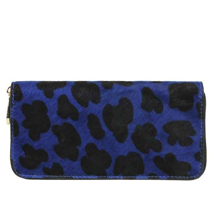 BZNA Berlin Fell Baya MACULATO BLU Echtfell Wallet Leather Leder Portemonnaie Geldbörse Clutch
