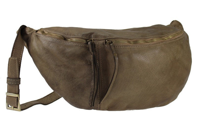 BZNA Bag Luigi Taupe Italy Designer Gürteltasche Bauchtasche Fanny Bag Umhängetasche Schultertasche Tasche Leder Shopper Neu - B Z N A