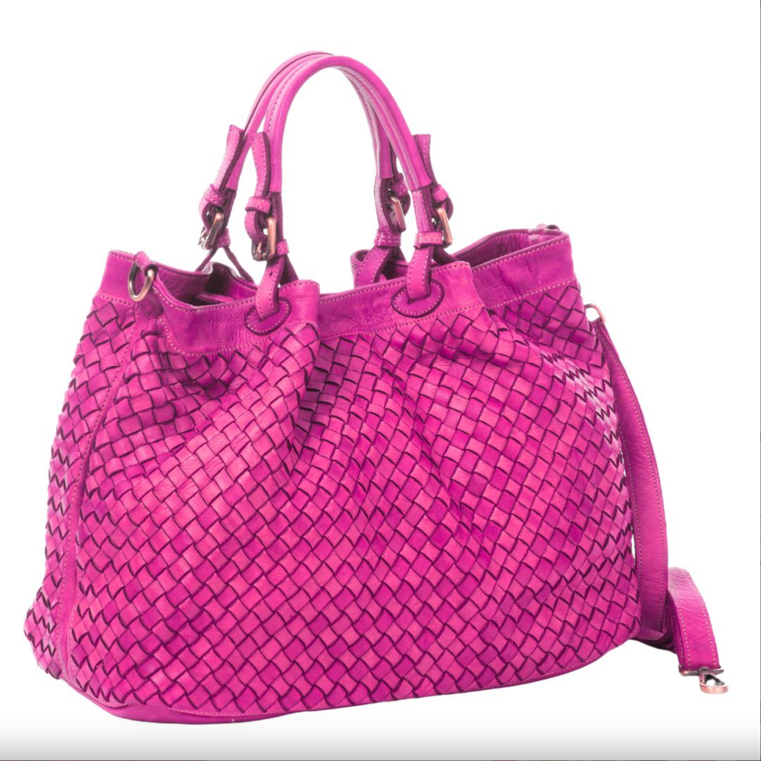 BZNA Rene Bag fuxia Italy Designer geflochten Damen Handtasche Schultertasche Tasche Schafsleder Shopper Neu - B Z N A