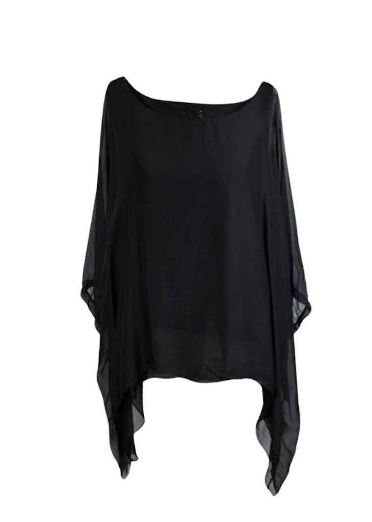 BZNA Seidenbluse Grau Tunika Seidentunika Seidenchiffonbluse Fledermaus Ärmel oneSize