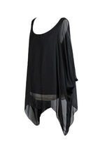 Lade das Bild in den Galerie-Viewer, BZNA Seidenbluse Schwarz Tunika Seidentunika Seidenchiffonbluse Fledermaus Ärmel oneSize

