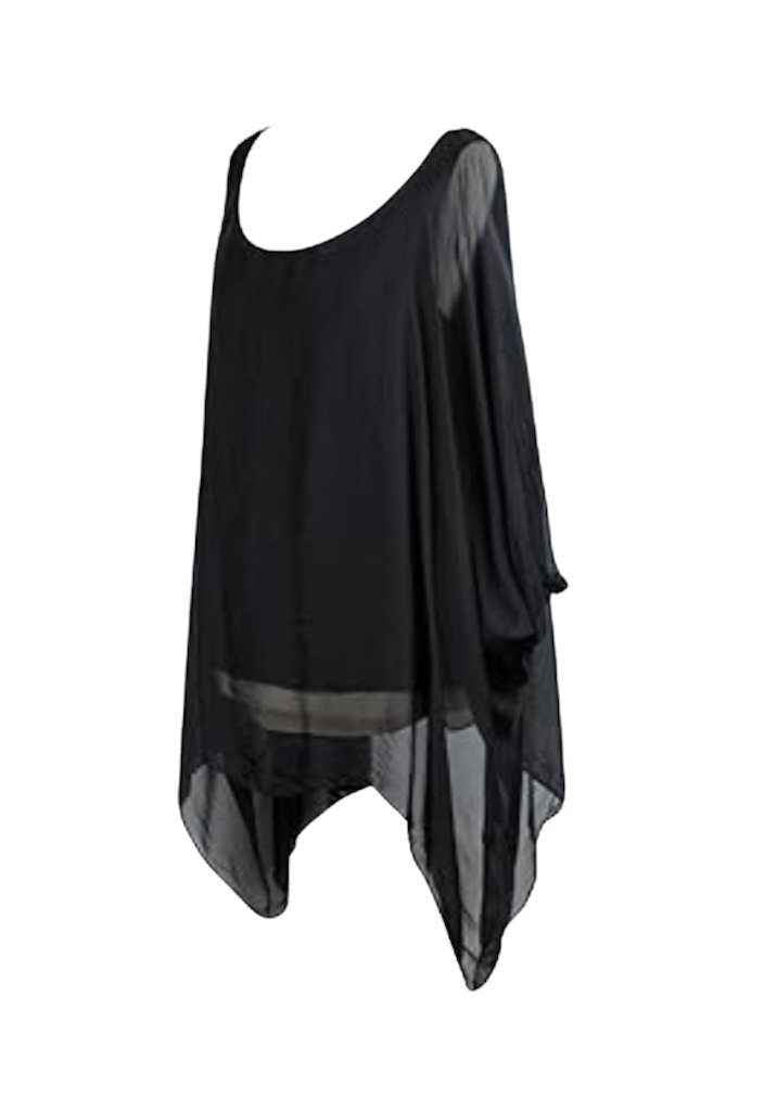 BZNA Seidenbluse Grau Tunika Seidentunika Seidenchiffonbluse Fledermaus Ärmel oneSize