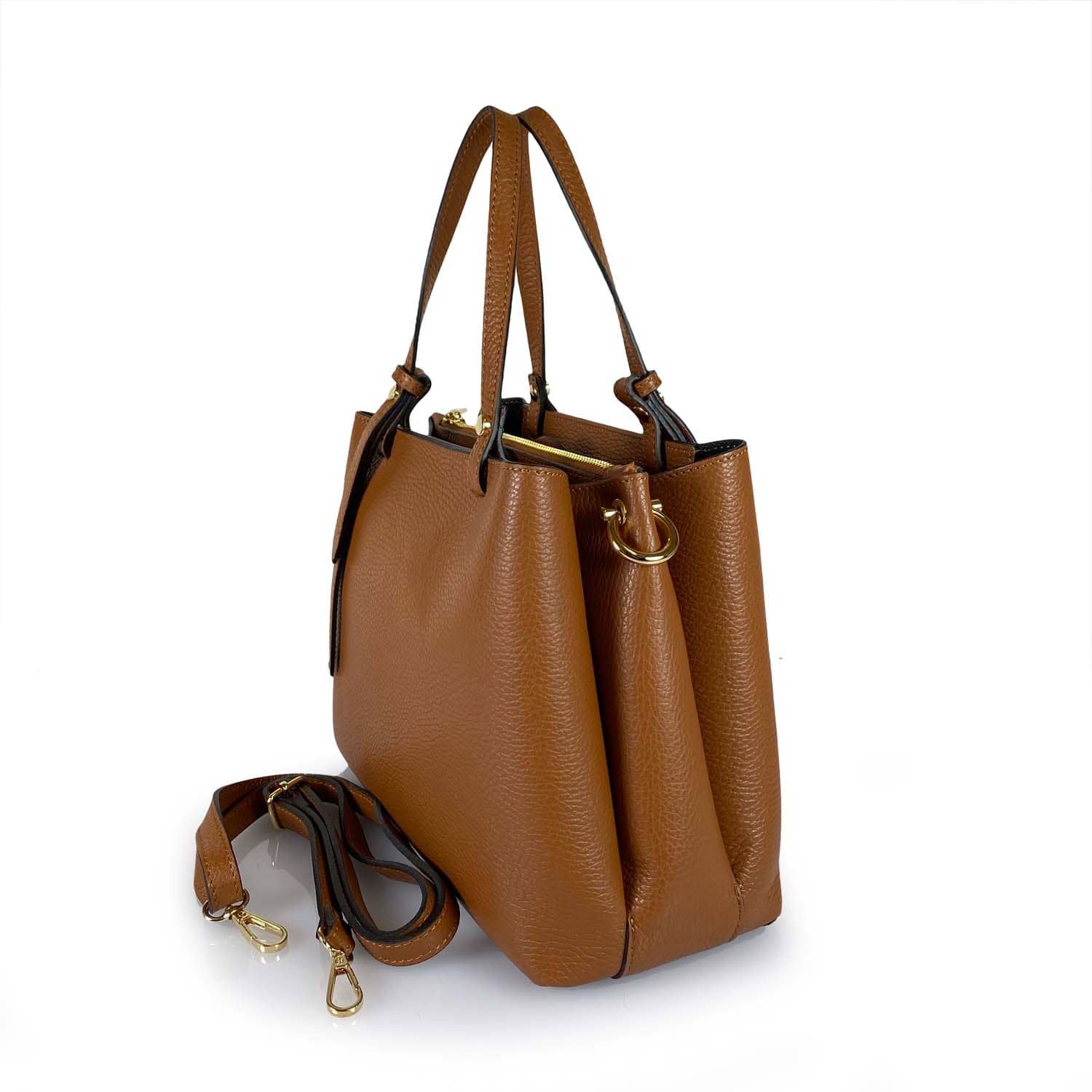 BZNA Bag Latona Cognac Leder Italy Damen Handtasche Schultertasche Tasche - B Z N A