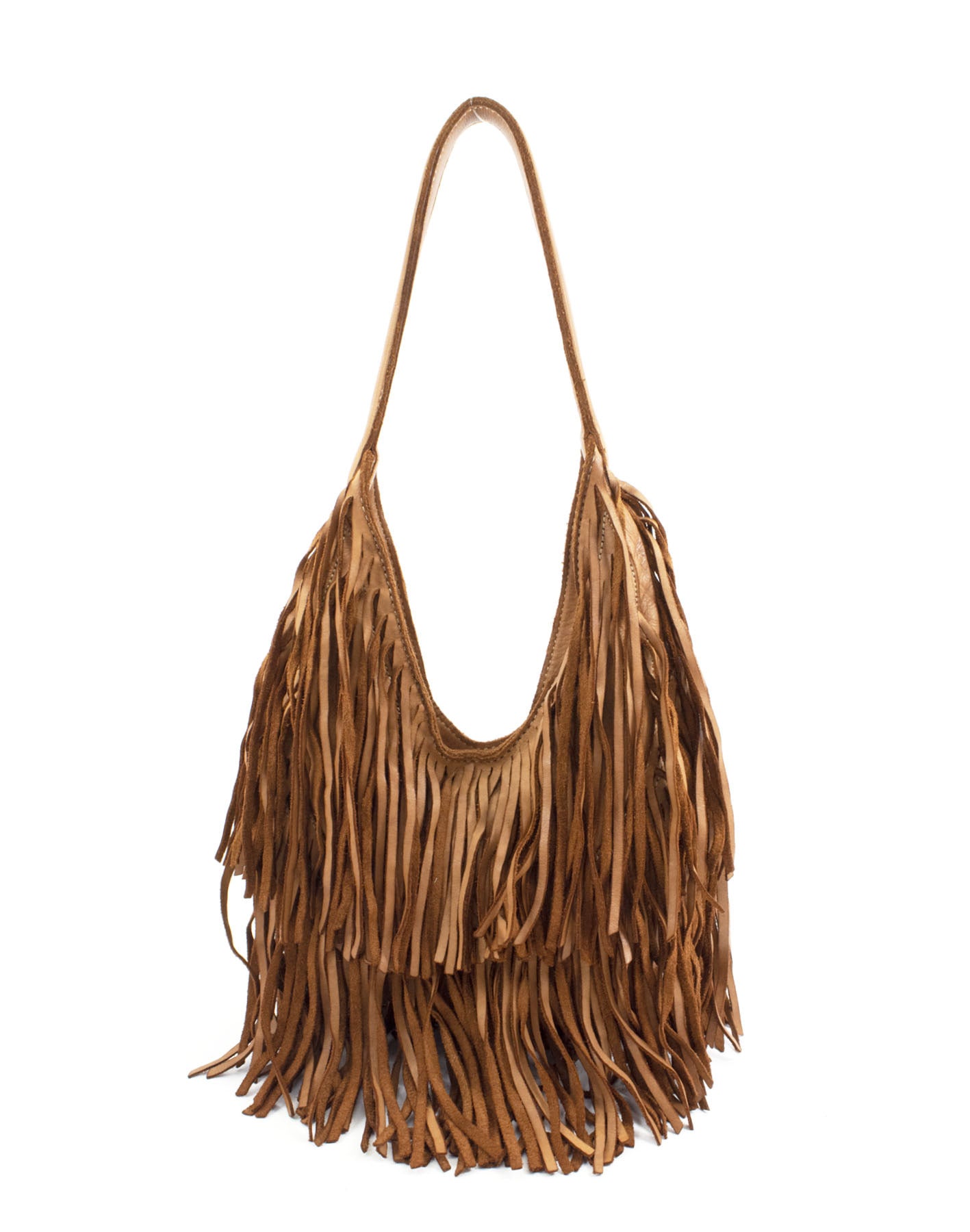 BZNA Bag Sinssa Cognac Fransen  Schultertasche Designer Damen Handtasche Italy - B Z N A