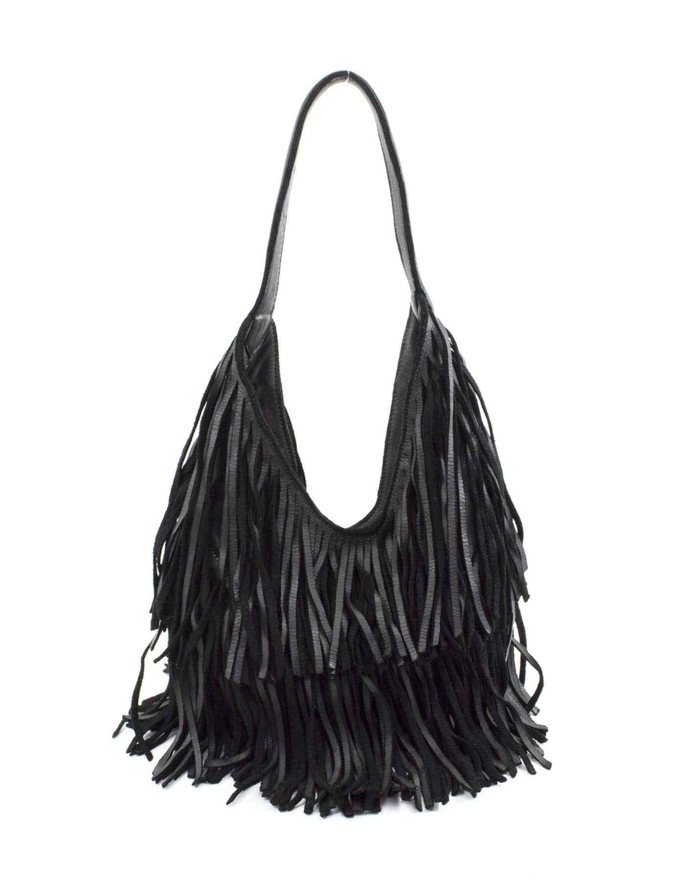 BZNA Bag Sinssa Schwarz Fransen  Schultertasche Designer Damen Handtasche Italy
