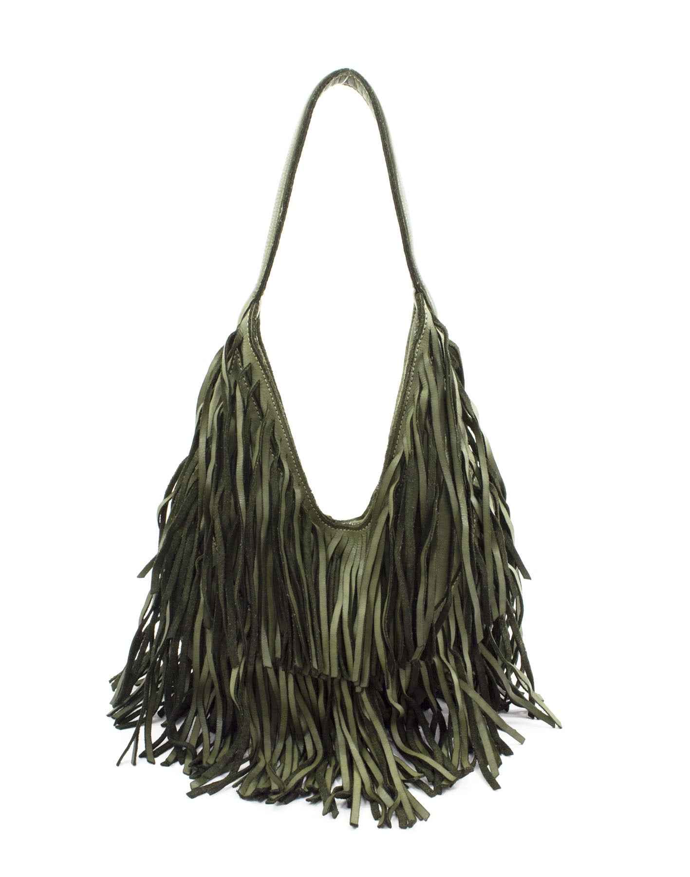BZNA Bag Sinssa Grün Fransen  Schultertasche Designer Damen Handtasche Italy