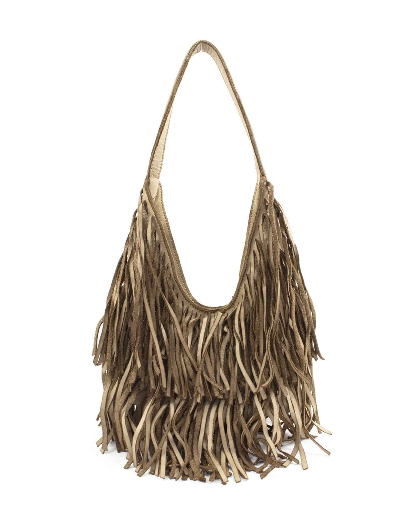 BZNA Bag Sinssa Taupe Fransen  Schultertasche Designer Damen Handtasche Italy