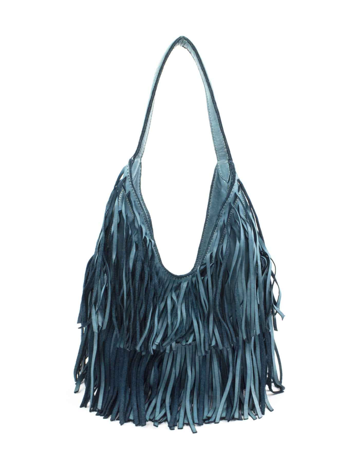 BZNA Bag Sinssa Petrol Fransen  Schultertasche Designer Damen Handtasche Italy