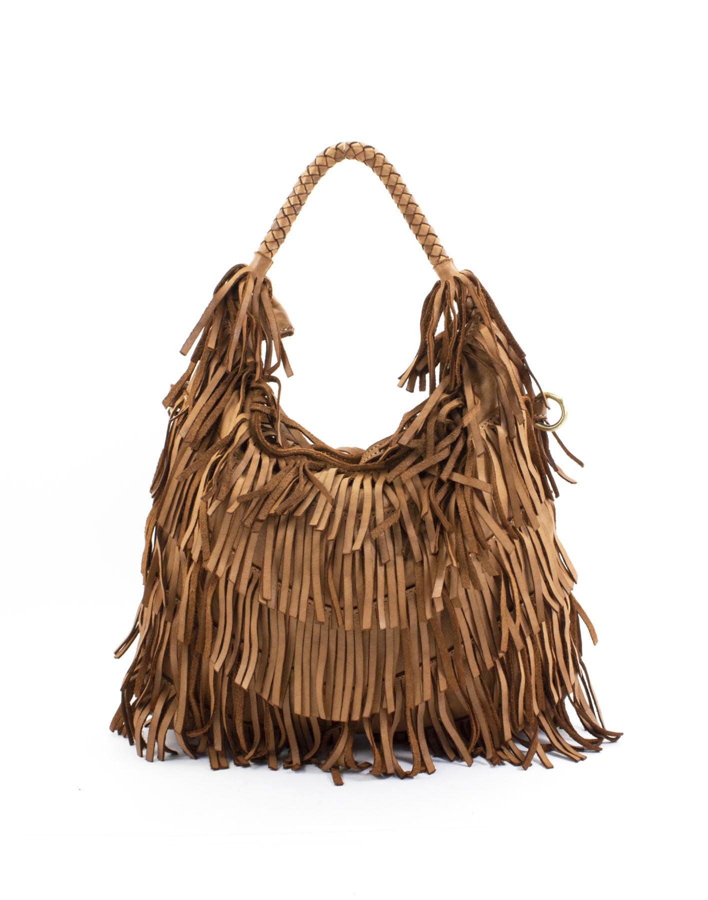 BZNA Bag Franssa Cognac Fransen  Schultertasche Designer Damen Handtasche Italy - B Z N A