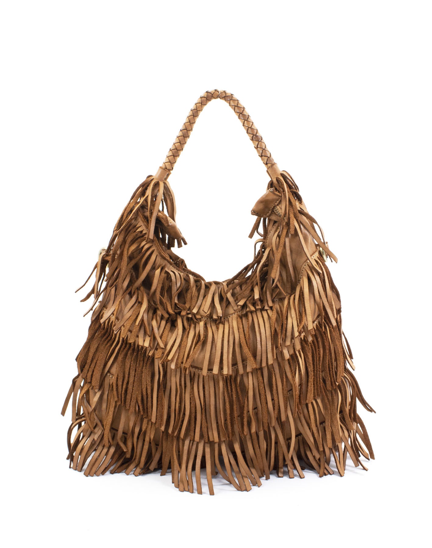 BZNA Bag Franssa Cognac Fransen  Schultertasche Designer Damen Handtasche Italy - B Z N A