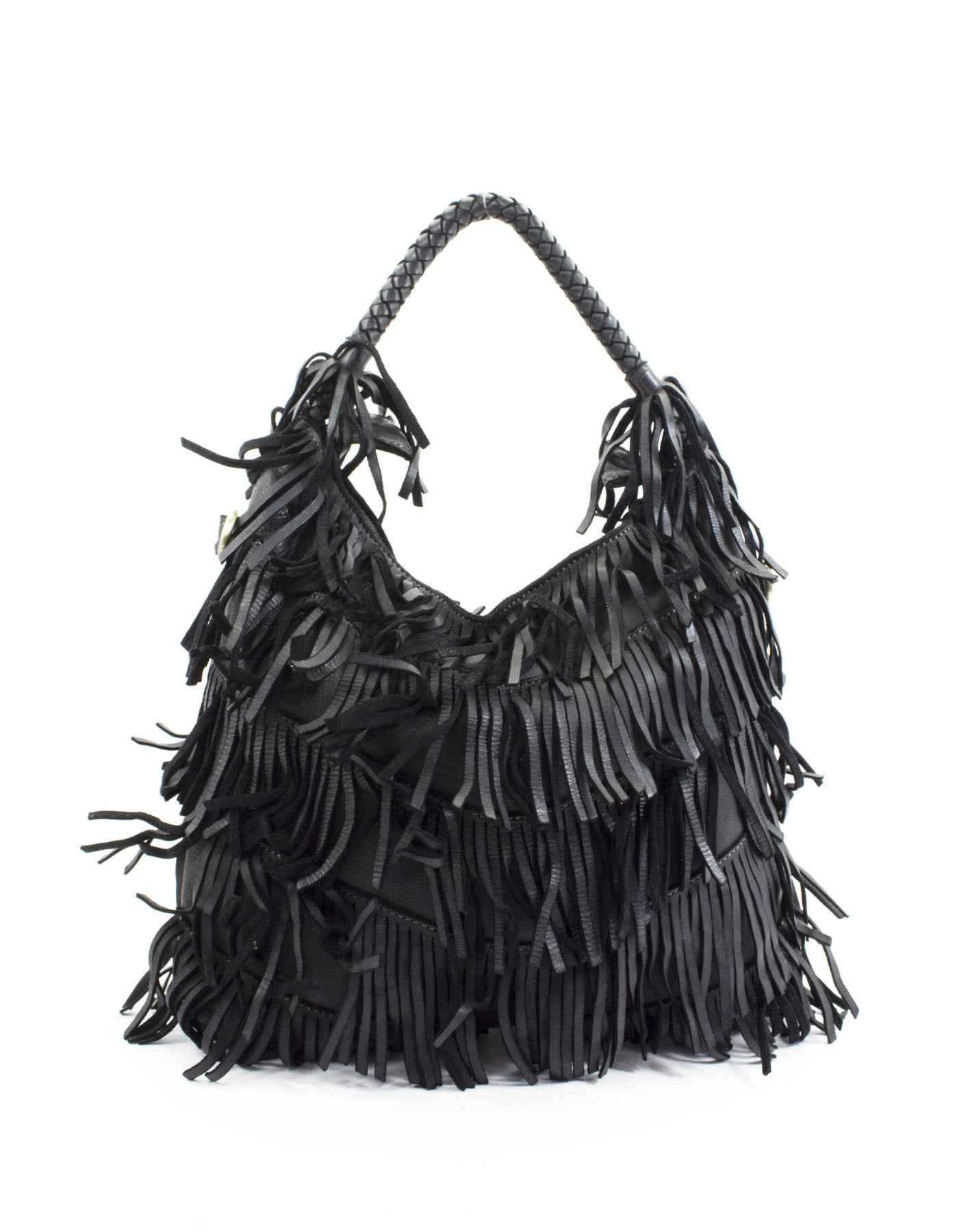 BZNA Bag Franssa Schwarz Fransen  Schultertasche Designer Damen Handtasche Italy