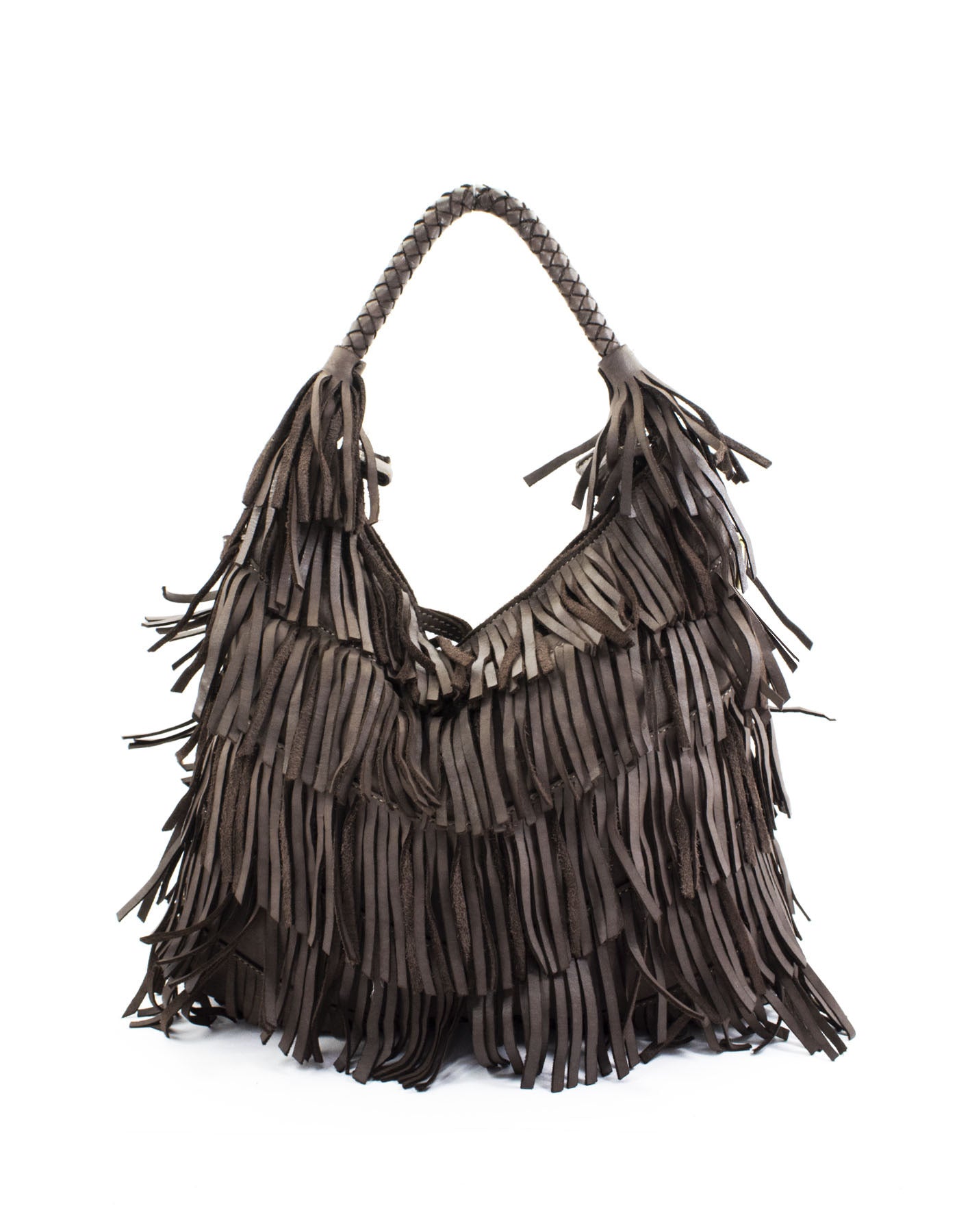 BZNA Bag Franssa Braun Fransen  Schultertasche Designer Damen Handtasche Italy - B Z N A