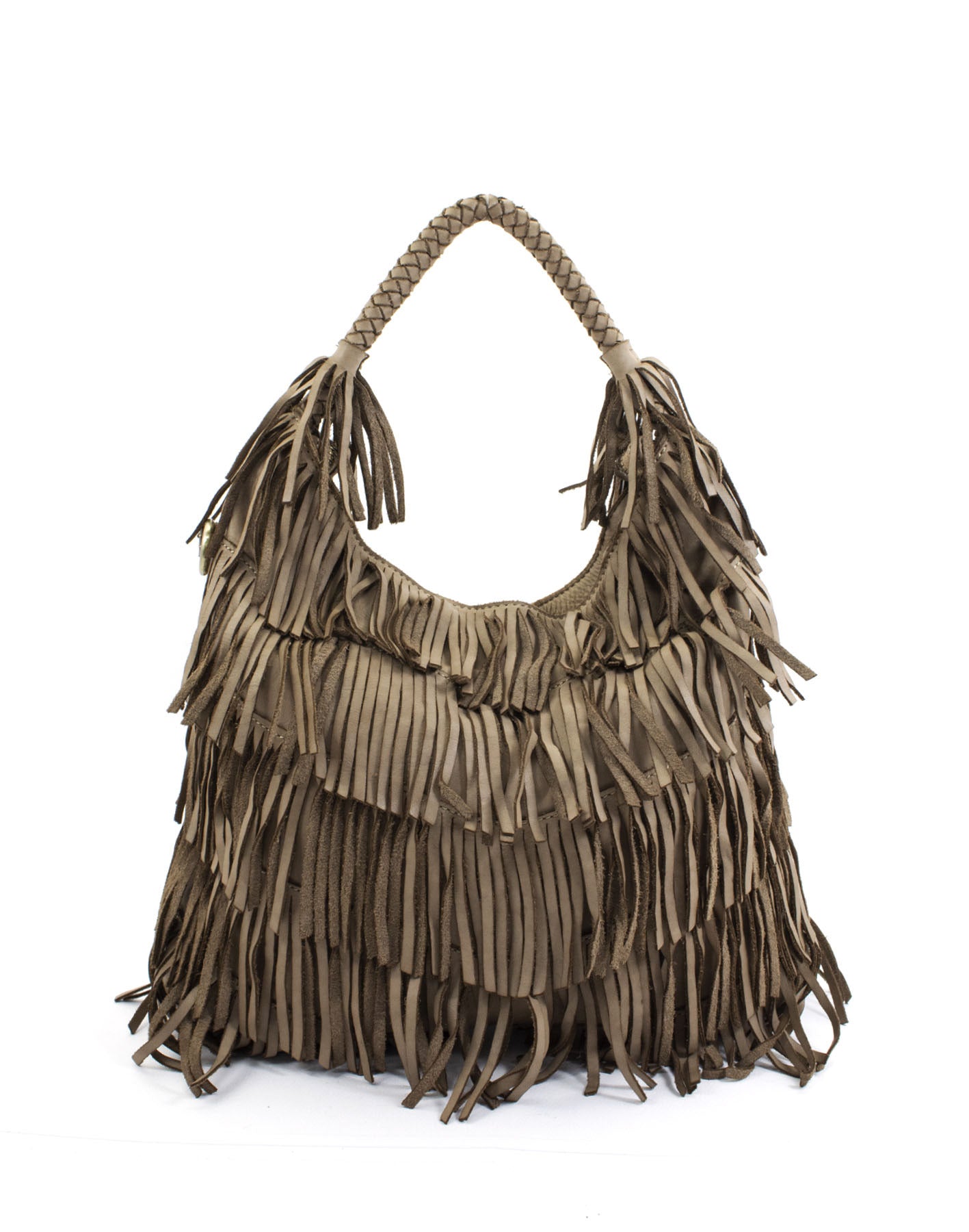 BZNA Bag Franssa Taupe Fransen  Schultertasche Designer Damen Handtasche Italy - B Z N A