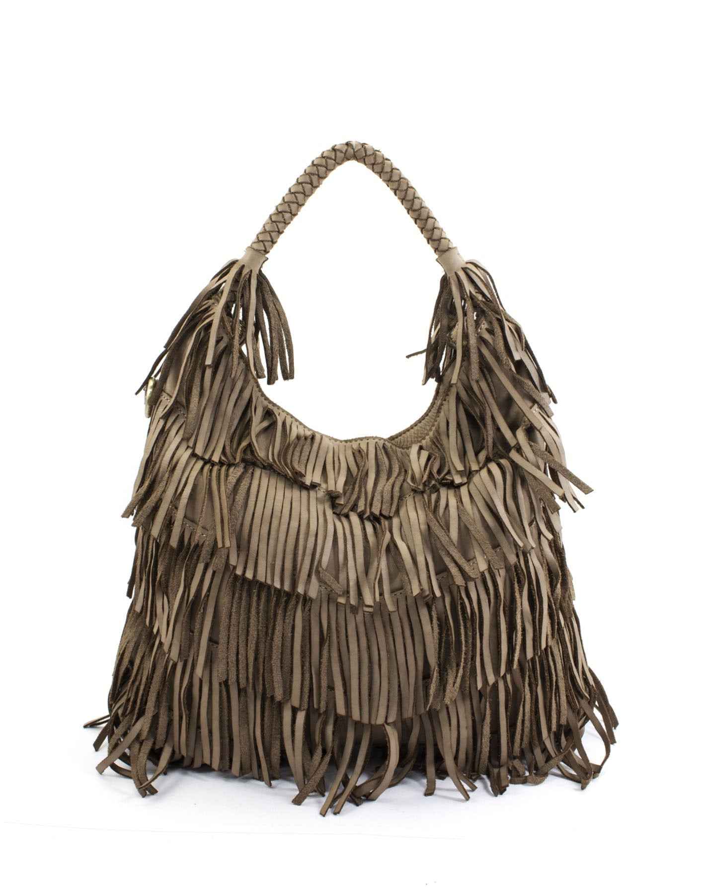 BZNA Bag Franssa Taupe Fransen  Schultertasche Designer Damen Handtasche Italy